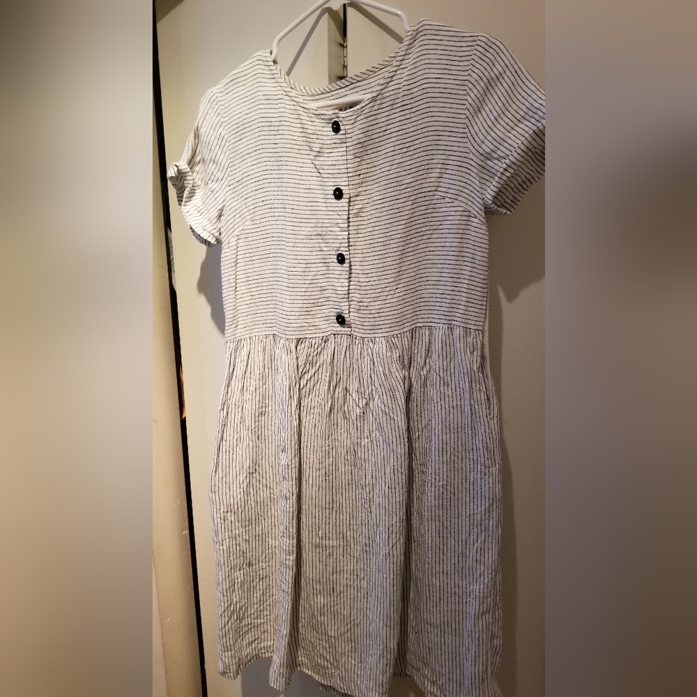 Black and White Stripe OffOn Linen Dress